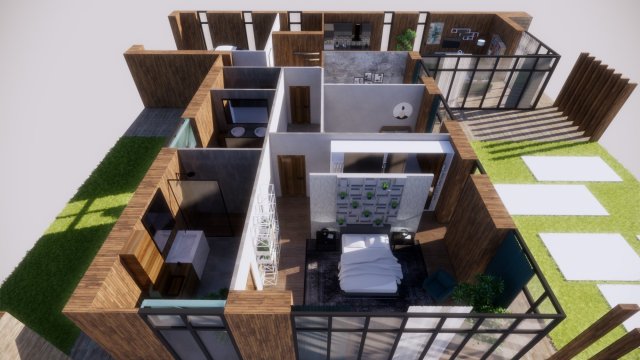 modern villa house with interior design 3D Model .c4d .max .obj .3ds .fbx .stl .blend 