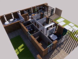 modern villa house with interior design 3D Model