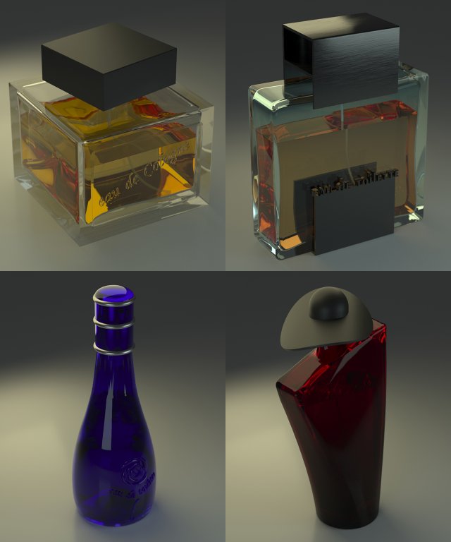 4 parfume bottles 3D Model .c4d .max .obj .3ds .fbx .stl .blend