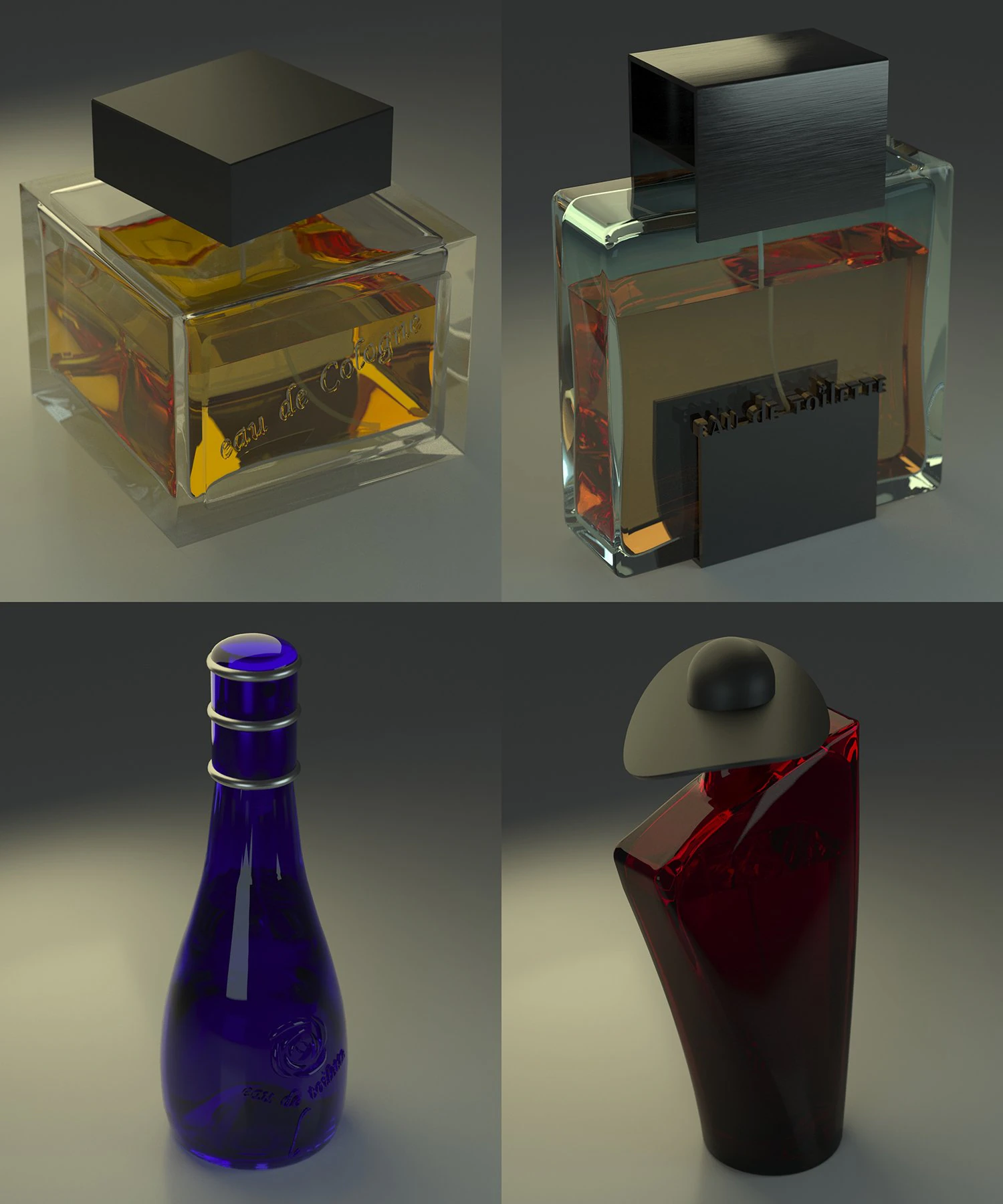 4 parfume bottles 3D Model .c4d .max .obj .3ds .fbx .stl .blend 