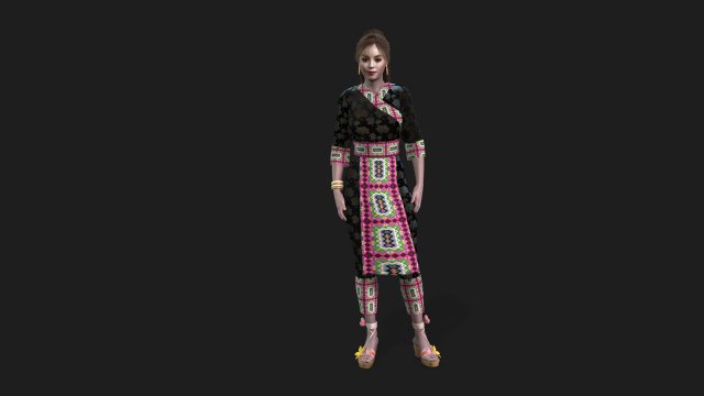 Hmong girl clothes 3D Model .c4d .max .obj .3ds .fbx .stl .blend