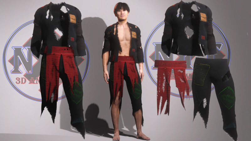 Khaub ncaw ntsuag qub Hmong vieux v&ecirc;tements Pauvre homme Modèle 3D .c4d .max .obj .3ds .fbx .stl .blend 
