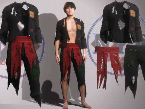 Khaub ncaw ntsuag qub Hmong, stare ubrania Biedny człowiek Model 3D