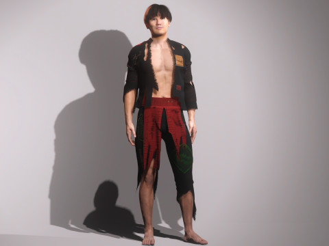 Khaub ncaw ntsuag qub Hmong vieux v&ecirc;tements Pauvre homme Modèle 3D