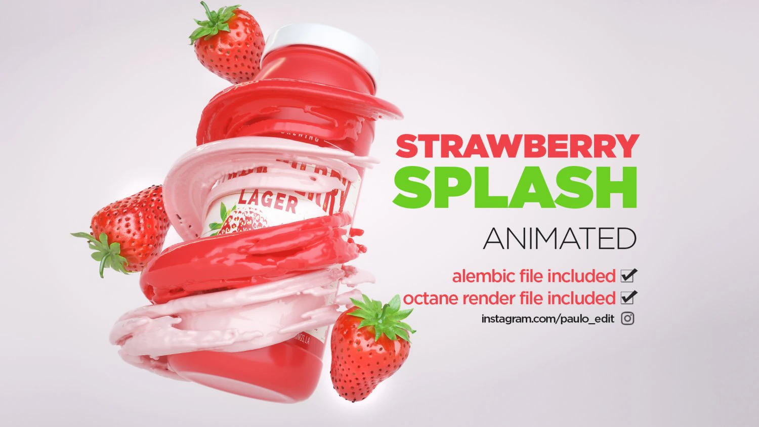 strawberry splash 3D Model .c4d .max .obj .3ds .fbx .stl .blend 