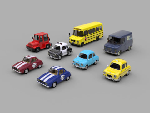 Cartoon Car Pack 3D Model