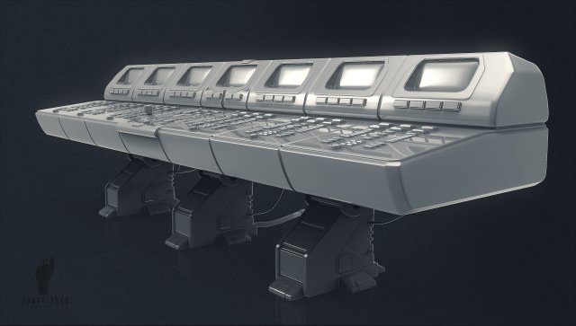 3d scifi computer control station - high poly 3D Model .c4d .max .obj .3ds .fbx .lwo .lw .lws