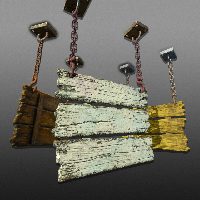 3-tier hanging signs - game ready 3D Model .c4d .max .obj .3ds .fbx .stl .blend 