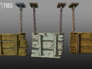 3-tier hanging signs - game ready 3D Model