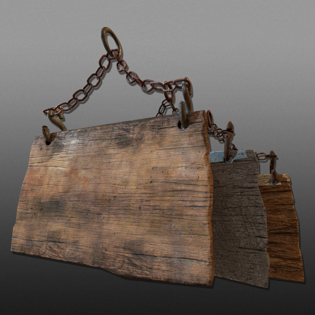 3d hanging wooden signs - game ready Model 3D .c4d .max .obj .3ds .fbx .stl .blend 