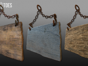 3d hanging wooden signs - game ready Model 3D