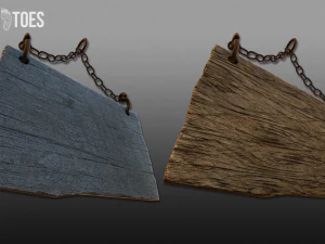 3d hanging wooden signs - game ready 3D Model