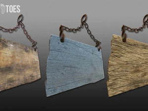 3d hanging wooden signs - game ready 3D Model