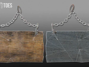 3d hanging wooden signs - game ready 3D Model