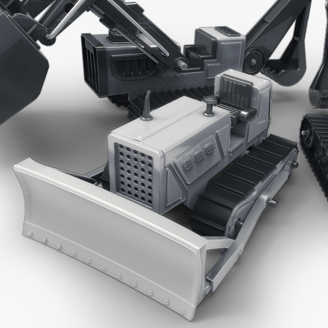 3d toy bulldozer front and backhoe loader construction tractor 3D 模型 .c4d .max .obj .3ds .fbx .stl .blend 