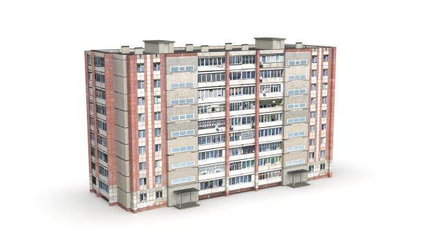 Nine-storey residential building Model 3D .c4d .max .obj .3ds .fbx .stl .blend