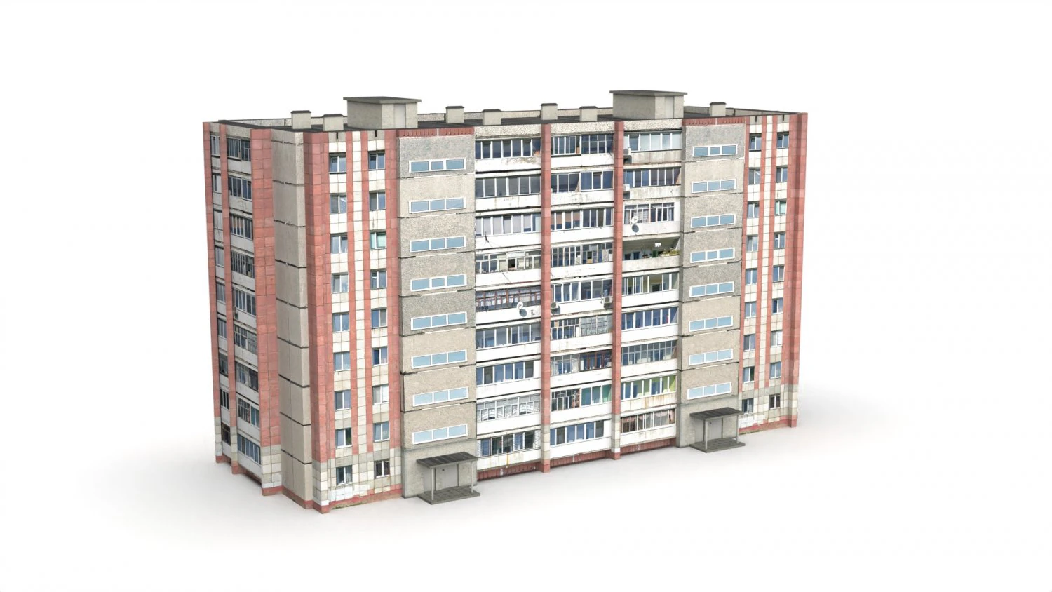 Nine-storey residential building 3D Model .c4d .max .obj .3ds .fbx .stl .blend 