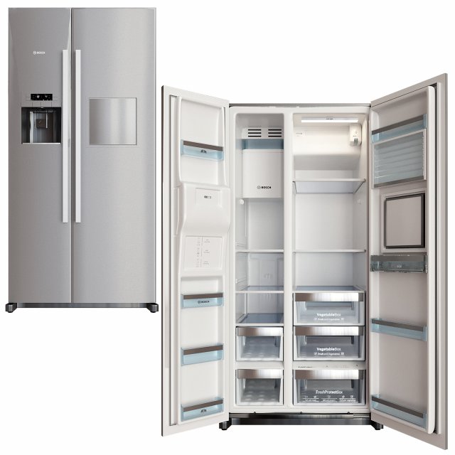 fridge bosch kag90ai20 silver 3D Model .c4d .max .obj .3ds .fbx .stl .blend 