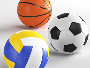 three sport balls 3D Model