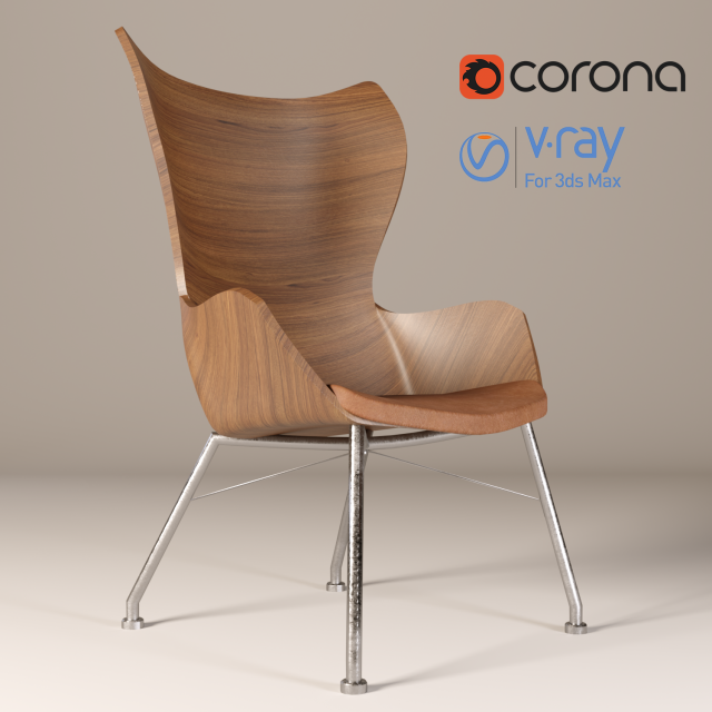kartell kwood upholstered chair 3D 모델 .c4d .max .obj .3ds .fbx .stl .blend 