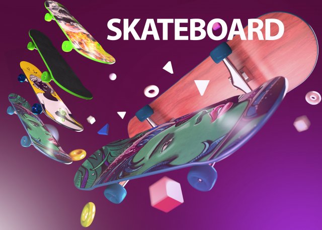 skateboard collection 3D 모델 .c4d .max .obj .3ds .fbx .stl .blend 
