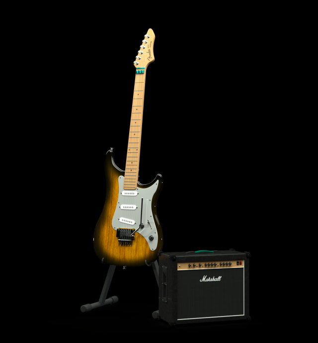 fender guitar and amplifier 3D Модель .c4d .max .obj .3ds .fbx .stl .blend 