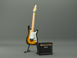 fender guitar and amplifier 3D Модель