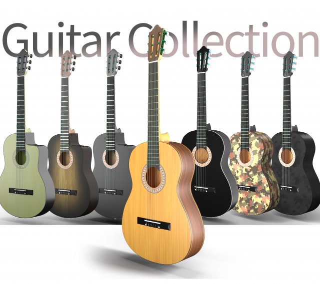 classic guitar collection 3D Модель .c4d .max .obj .3ds .fbx .stl .blend 