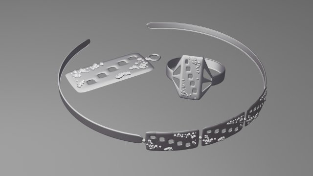 Jewelry set pendant bracelet ring 3D Модель .c4d .max .obj .3ds .fbx .stl .blend 