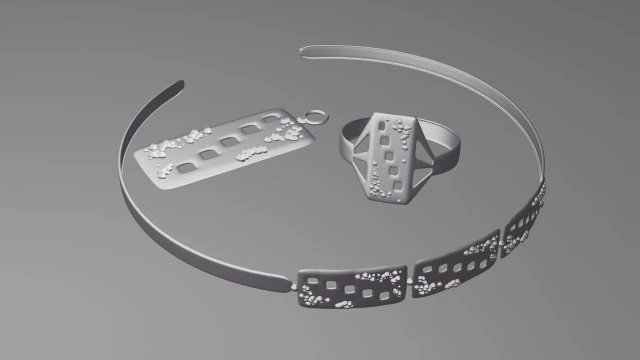 珠宝套装吊坠手链戒指 3D 模型 .c4d .max .obj .3ds .fbx .stl .blend 