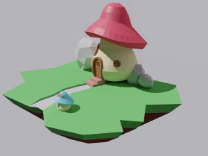 낮은 폴리 버섯 집 3D 모델