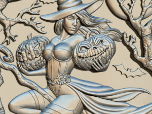 STL CNC Router file Witch with pumpkins 3D Model
