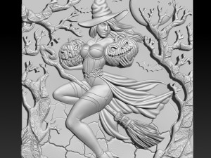 STL CNC Router file Witch with pumpkins 3D Model