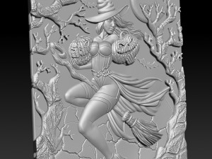 STL CNC Router file Witch with pumpkins 3D Model