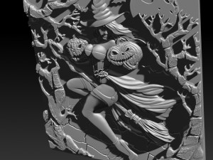 STL CNC Router file Witch with pumpkins 3D Model