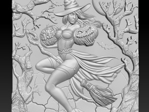 STL CNC Router file Witch with pumpkins 3D Model