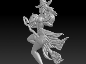 STL CNC Router file Witch on a broomstick Modelo 3D