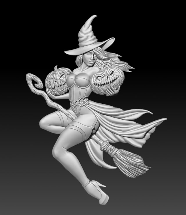 STL CNC Router file Witch on a broomstick Modelo 3D .c4d .max .obj .3ds .fbx .stl .blend 