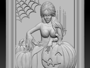 STL CNC Router file Witch with pumpkins Elvira 3D Model