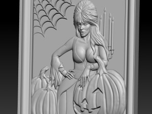 STL CNC Router file Witch with pumpkins Elvira 3D Model