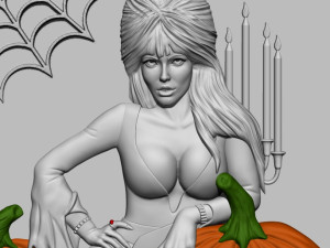 STL CNC Router file Witch with pumpkins Elvira 3D Model