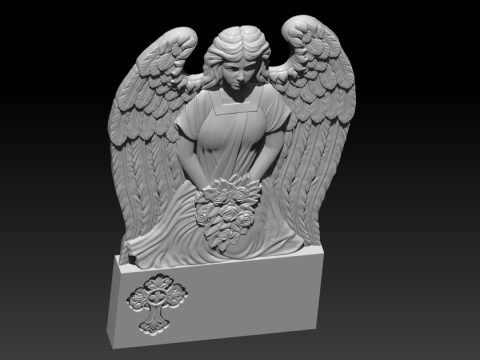 3D STL Model file Tombstone Angel with flowers for CNC Router 3D Model