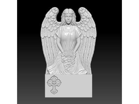 3D STL Model file Tombstone Angel with flowers for CNC Router 3D Model