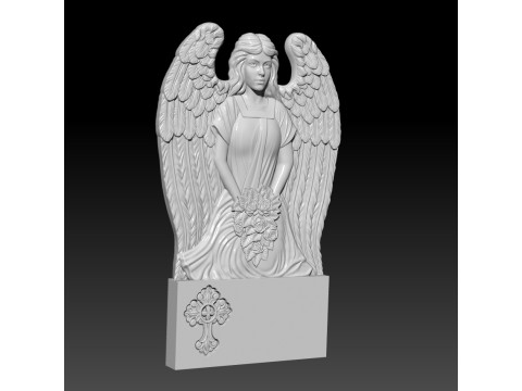 3D STL Model file Tombstone Angel with flowers for CNC Router 3D Model