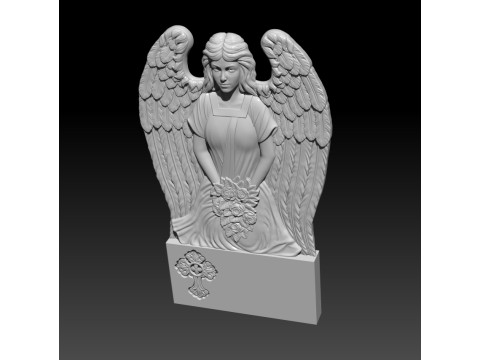 3D STL Model file Tombstone Angel with flowers for CNC Router 3D Model