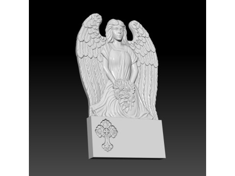 3D STL Model file Tombstone Angel with flowers for CNC Router 3D Model