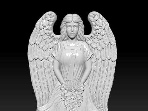3D STL Model file Tombstone Angel with flowers for CNC Router Modelo 3D