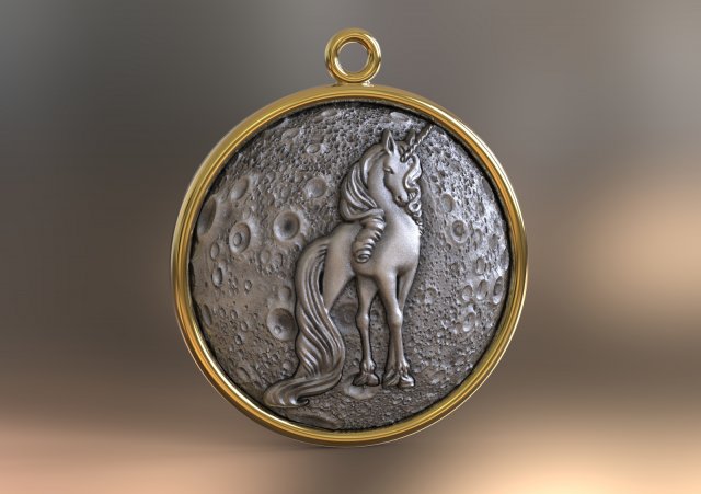 pendant - moon unicorn 3D Модель .c4d .max .obj .3ds .fbx .stl .blend 