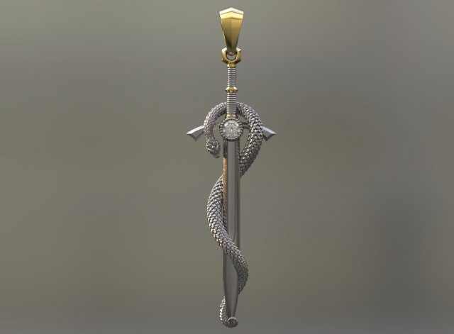 pendant - sword with a snake Model 3D .c4d .max .obj .3ds .fbx .stl .blend 