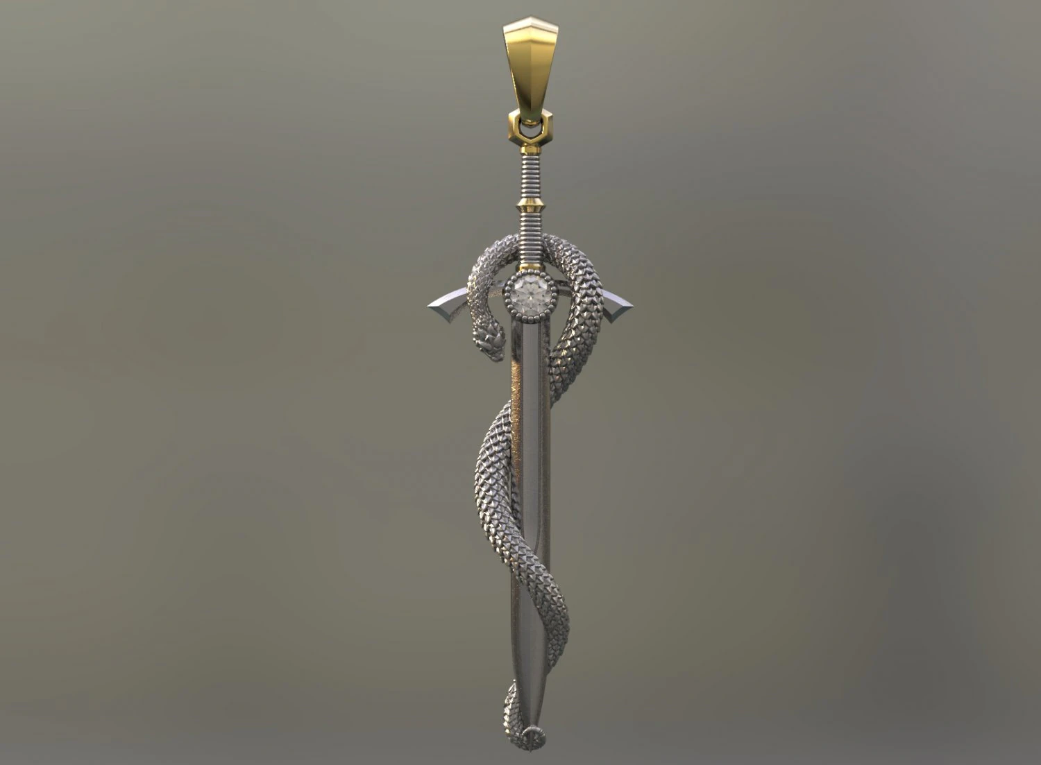 pendant - sword with a snake 3D Model .c4d .max .obj .3ds .fbx .stl .blend 